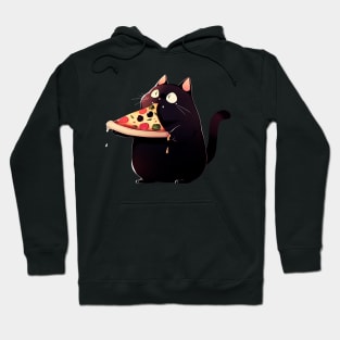 Black fat cat eats pizza Hoodie